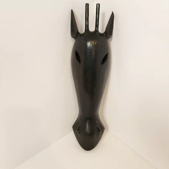 Vintage Antelope Animal Wood Mask Hand Carved Safari African Wall Folk Art Decor