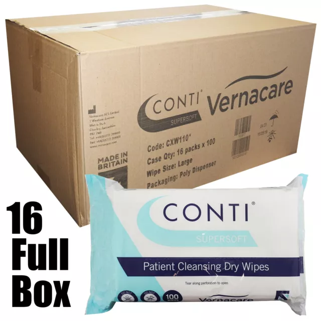 Full Box 16 Packs Conti Super Soft Healthcare Cleaning Patient Dry Wipes 32x30cm