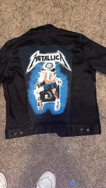 denim jacket L black metallica slayer venom battle jacket thrash metal heavy