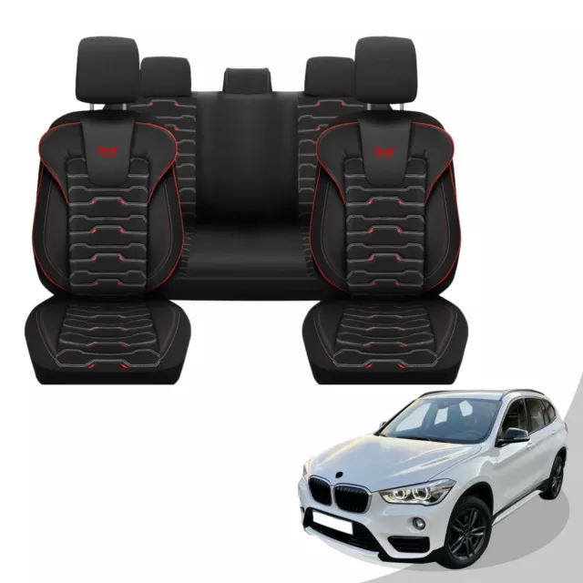 Funda de Asiento para El Coche Apto BMW X1 en Negro Rojo Completo