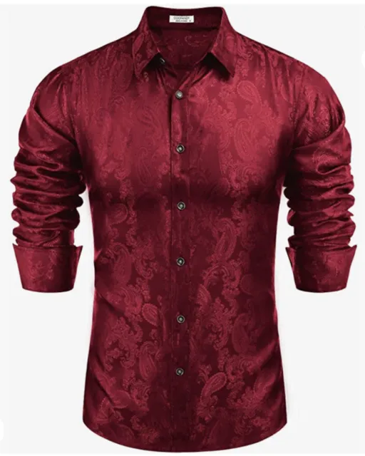 COOFANDY Men's Floral Printed Dress Shirt Long Sleeve Paisley Button Down, 2XL