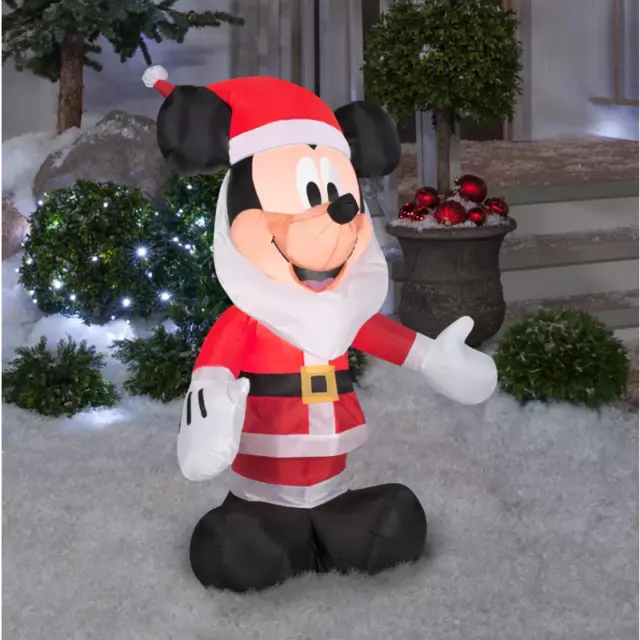 Decoración inflable de vacaciones de Navidad Disney 3,5' Mickey Mouse con barba de Santa