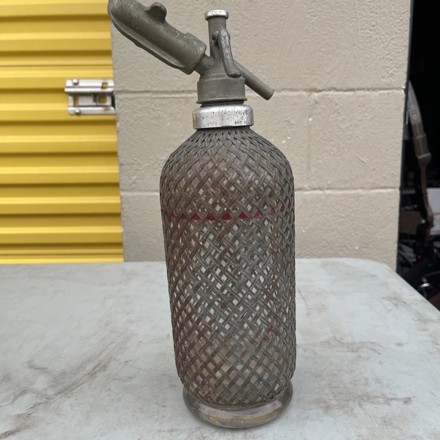 Vintage SPARKLETS Seltzer Water Bottle Heavy Thick Glass Wire Mesh Soda Syphon