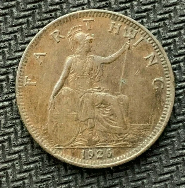 1926 UK 1 Farthing Coin AU  ( 1st year Issue ) High Grade World Coin   #C1353