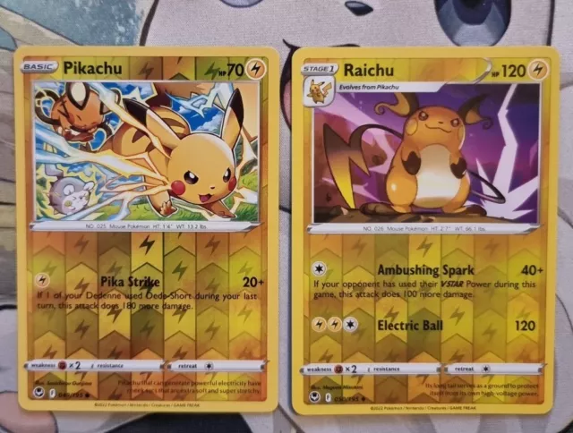 Pokemon Card Pikachu 049/195 & Raichu 050/195 reverse holo Bundle Silver Tempest