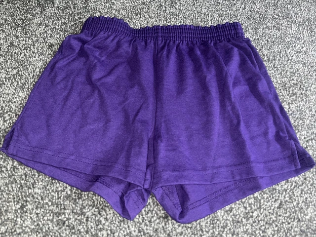 Pantaloncini vintage da ragazza cheerleading palestra danza viola nuovi senza etichette taglia gioventù large