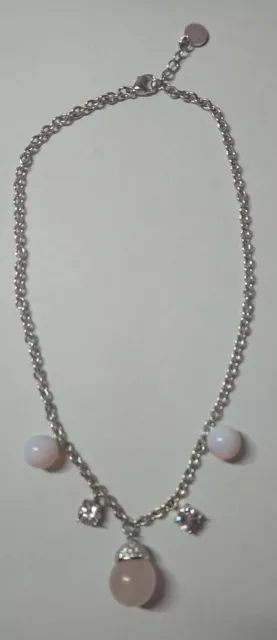 TI SENTO Silver 925 & Rose Quartz & Diamante Pendant Necklace