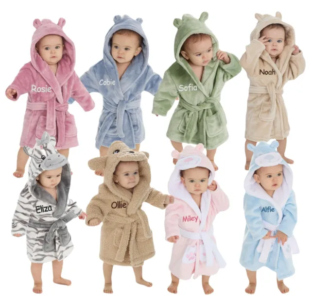 Personalised Girl Boy Dressing Gown Novelty Robe Embroidered Name Bear Ears 0-24
