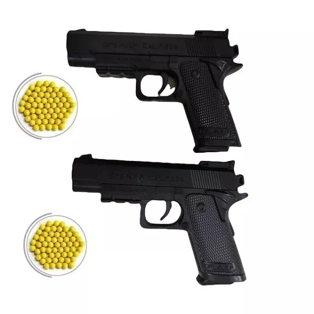 Pistola de juguete pequeña negra para niños, 8 recargas redondas y bolas de...