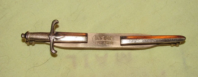 Vtg Anson Sword Gold Tone Tie Clip Double Sided Brass Men's