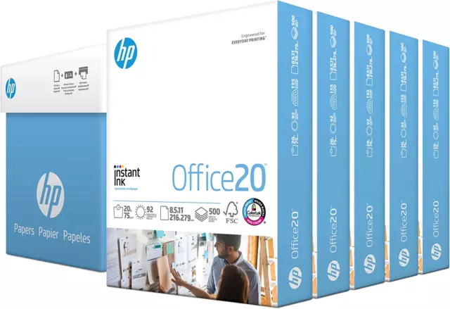 HP Office20, 20lb, 8.5 x 11, 5 reams, 2500 sheets Printer paper