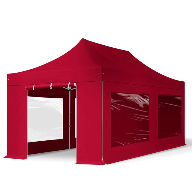 Faltzelt Alu 3x6 Faltpavillon Klappzelt Gartenpavillon mit Panoramafenstern rot