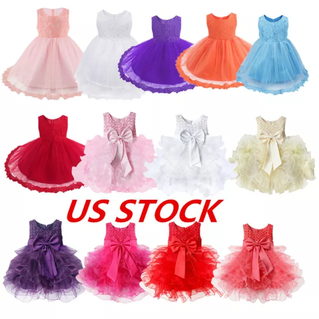 US Infant Baby Floral Dress Girls Princess Wedding Bridesmaid Formal Party Gown