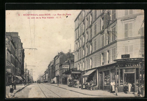CPA Montreuil-sous-Bois, la Rue de Paris au coin de la Rue Valette 1914