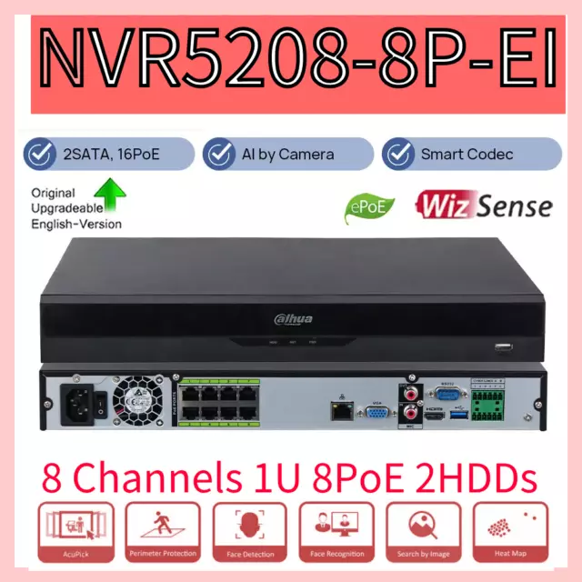 Dahua NVR5208-8P-EI 8CH 8PoE 2SATA WizSense 4K AI NVR 32MP Recorder SMD+ Face