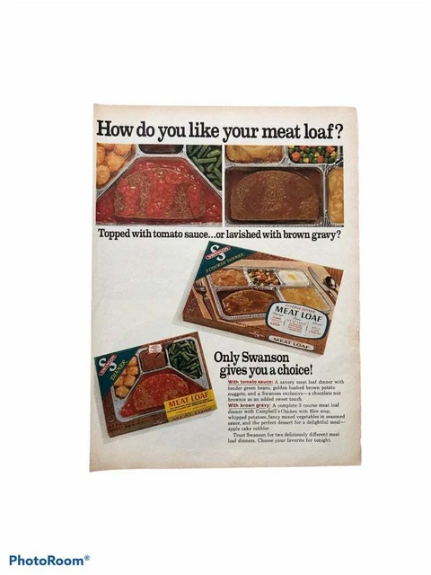 Vintage 1960's Swanson Meatloaf TV Dinner Magazine Paper Advertisement