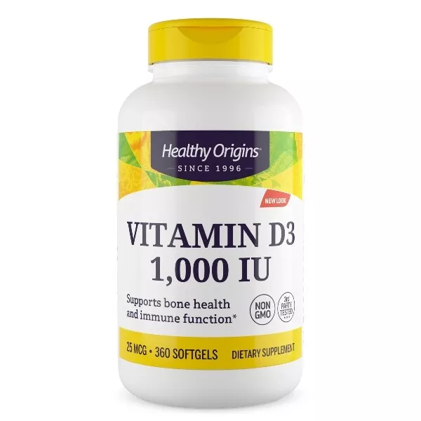 Hochwirksames Vitamin D3 D-3 1000IU 360 Softgels | Immunsystem Knochengesundheit