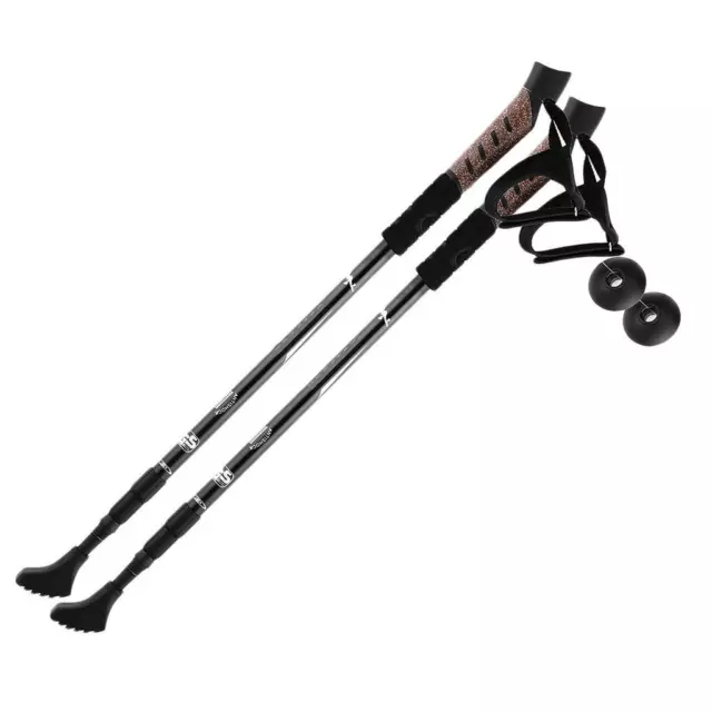 Trekking Walking Stick Poles Canes Cork Handle Telescopic Accessories Black