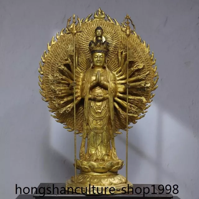 23'' bronze gilt Avalokitesvara 1000 hands arm Kwan-Yin GuanYin Buddha Statue
