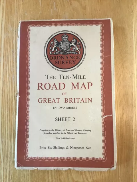 1946 Ordnance Survey Ten Mile Road Map Of Great Britain - Sheet 2 On Cloth