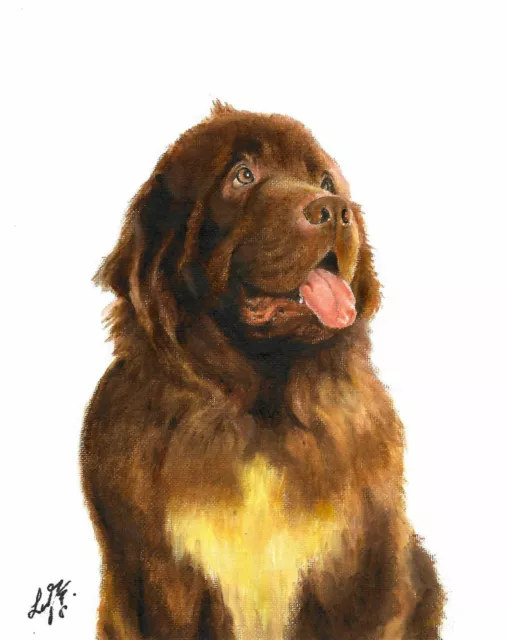 ✪ ORIGINAL Oil Portrait Painting NEWFOUNDLAND Artist Signed Puppy Dog Artwork