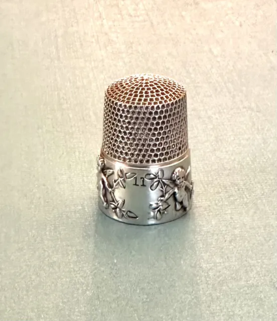 Antique Sterling Silver Size 11 Cupids Thimble * Simons Brothers Co. * 7 grams