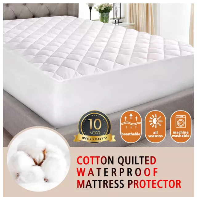 Queen Aus Made Fitted Cotton Cover Quilted Mattress Protector Topper Underlay