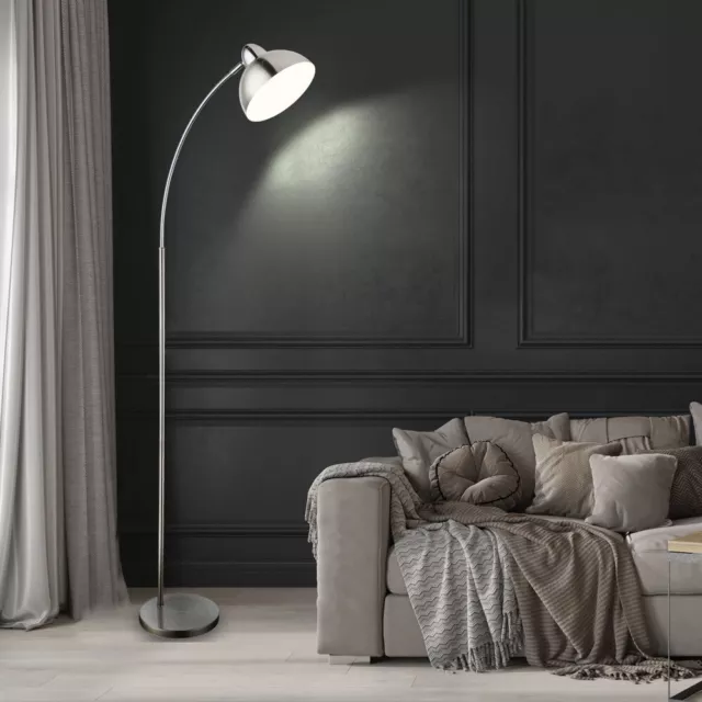Design LED Chrom Bogen Leuchte Steh Stand Beleuchtung Wohn Zimmer Decken Fluter