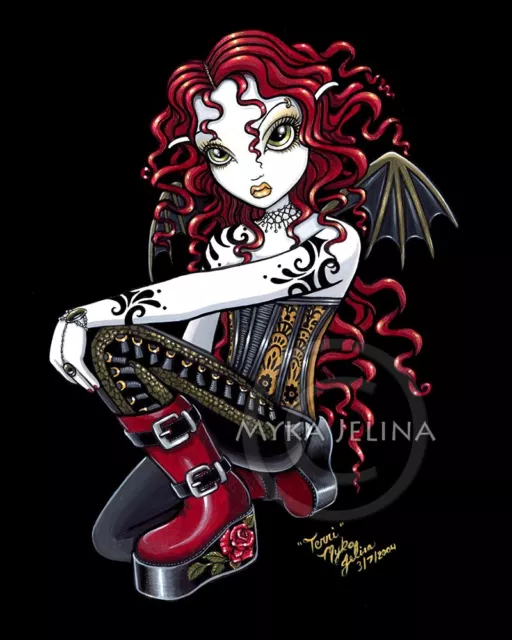 Gothic Fairy Red Tattoo Big Eyed Faerie Art Signed Print Terri Myka Jelina