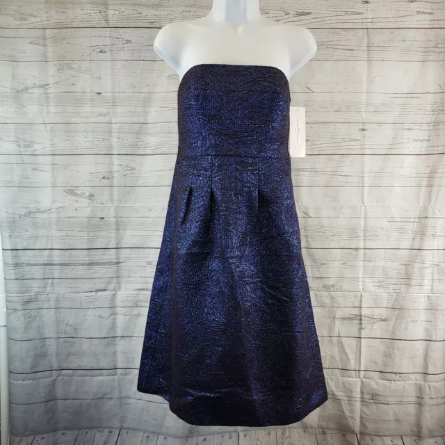 Lela Rose Womens Lapis Metallic Tweed Strapless Dress Sz 6 Blue Purple