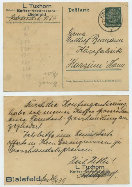 73417 - Ganzsache P 226 - Postkarte - Bielefeld 25.4.1939 nach Harsum