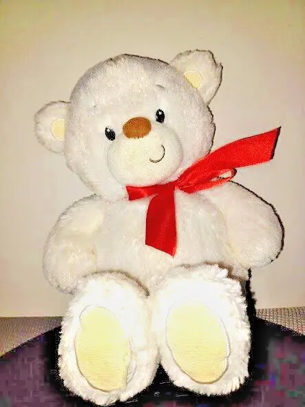 Teddy Bear plush First & Main white bear with red bow-tie