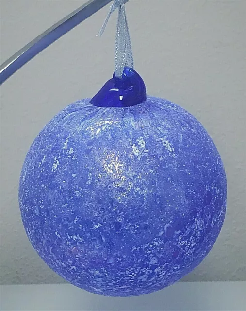 Textured Cobalt Blue Art Glass Hand Blown Witches Balls Christmas Orb Ornament