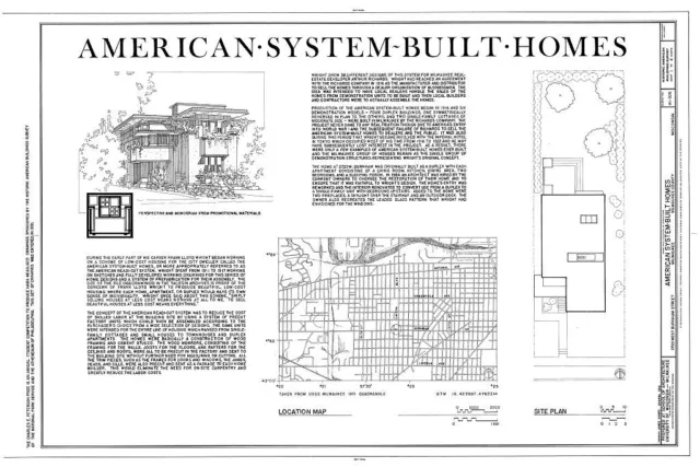 Frank Lloyd Wright, Prairie School home, house plans, narrow lot, 3-4 Bedrooms
