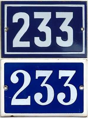 Old blue French house number 233 door gate wall fence street sign plate plaque