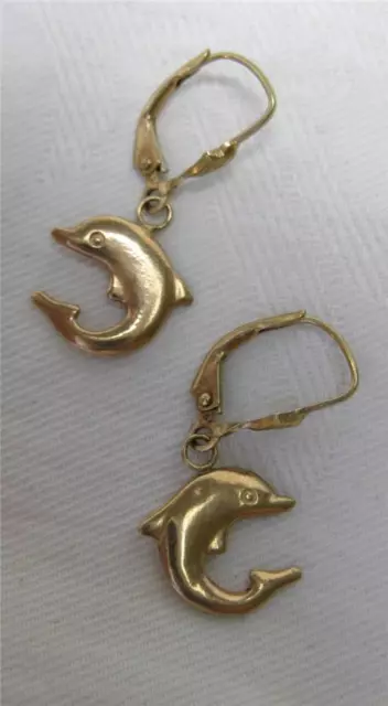 Dauphin 14K Or Boucles D'Oreilles de Valeur Charmant ! Marine Mer Créature Motif