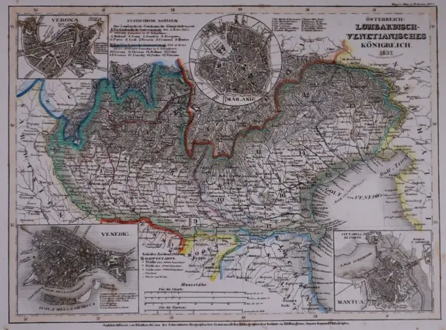 Dated 1837 Universal Atlas Map ~ LOMBARDISCH / ITALY VENICE ~ (10x12)-#1277