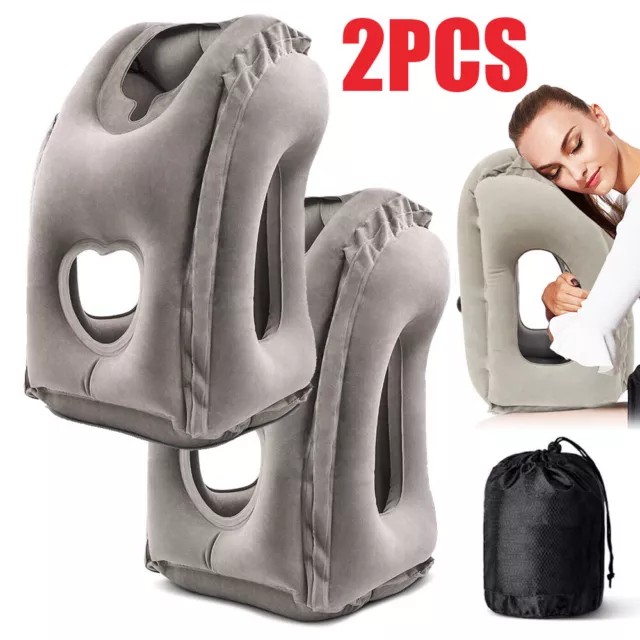 2x Inflatable Travel Pillow,Ergonomic Neck Head Support Pillow,Air Plane Pillow