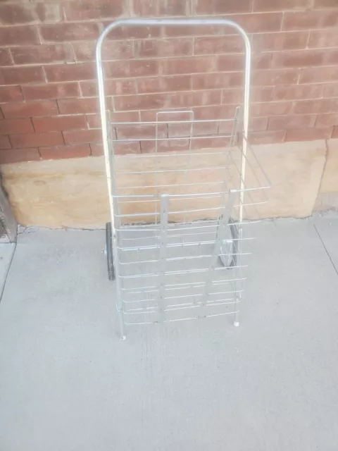 Vintage Folding Galvanized Metal Wire Shopping Cart 2 Wire Spoked Wheels #2