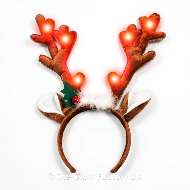 LED FLASHING REINDEER Headband Red Light up Antlers Ears wholesale lot