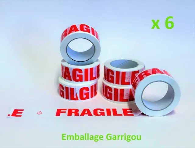 Lot 6 Rouleaux Adhesif Scotch Emballage Fragile 50 Mm X 100 M Emballage