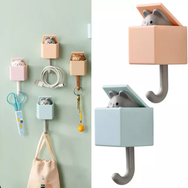 Cute Cat Hook Seamless Washroom Bedroom Door Hanger Key Umbrella Towel Cap Hook
