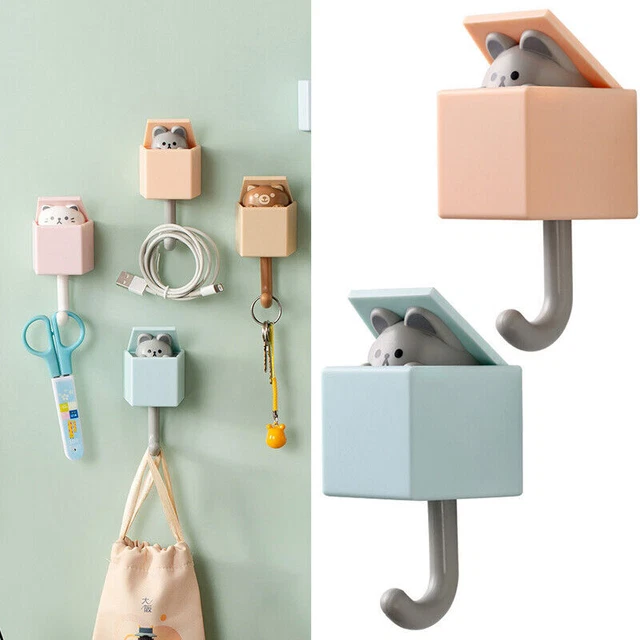 Cute Cat Hook Seamless Washroom Bedroom Door Hanger Key Umbrella Towel Cap Hook