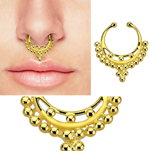 18G Indian Dots Fake Septum Clicker Non Piercing Nose Clip Hang Cheater Jewelry