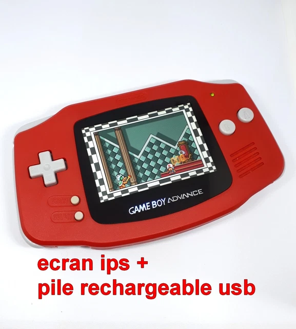 Pack console Nintendo GBA rouge ecran ips + 2 piles lithium rechargeable advance