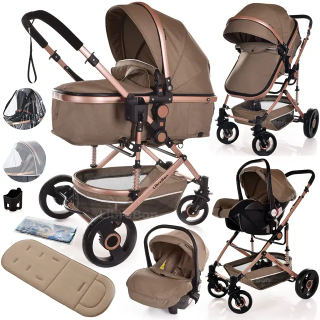 Baby Pram Buggy With Car Seat 3 in 1 Travel System Pushchair Compact Size