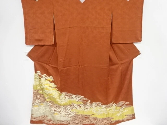 40437# Japanese Kimono / Antique Kimono / Embroidery / Cranes