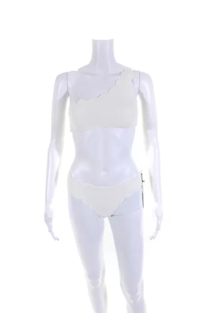 marysia Womens Scalloped Stretch One Shoulder Bikini White Size Extra Small