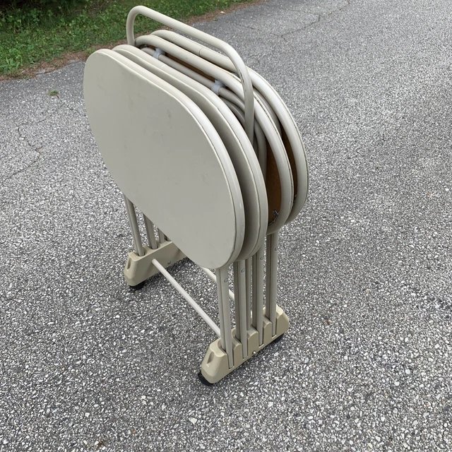 SET OF 4 Vintage Cosco Folding TV Tray Tables w/ Rolling Storage Rack