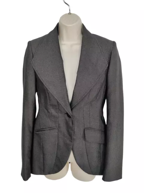 Womens Next Uk 8 Black Pindot Smart Tailored Formal Pleated Suit Blazer Jacket